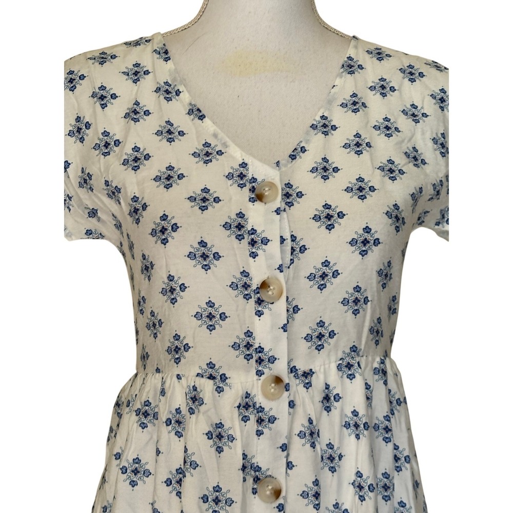 Blu Pepper White Blue Tiered Button Front Midi Dress Small, cottagecore NWT - Picture 4 of 8